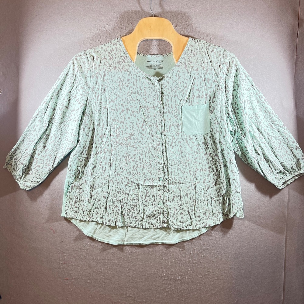 1218 | Nottibianche Abstract Print Cotton Blend Pajama Set Mint Green Womens 1X - Picture 2 of 12